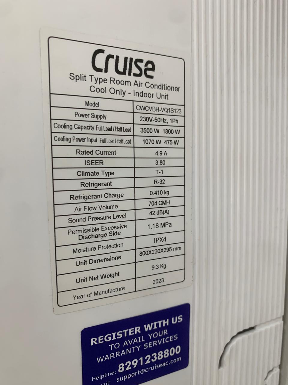 Cruise 1 ton Split Inverter CWCVBH-VQ1S123 3 Star White Room Air Conditioner_2