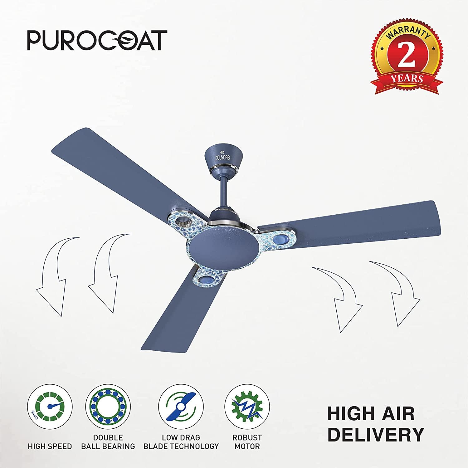 Polycab Eleganz Purocoat Premium 1200 mm 3 Blades 75 W Indigo Blue Ceiling Fans_1