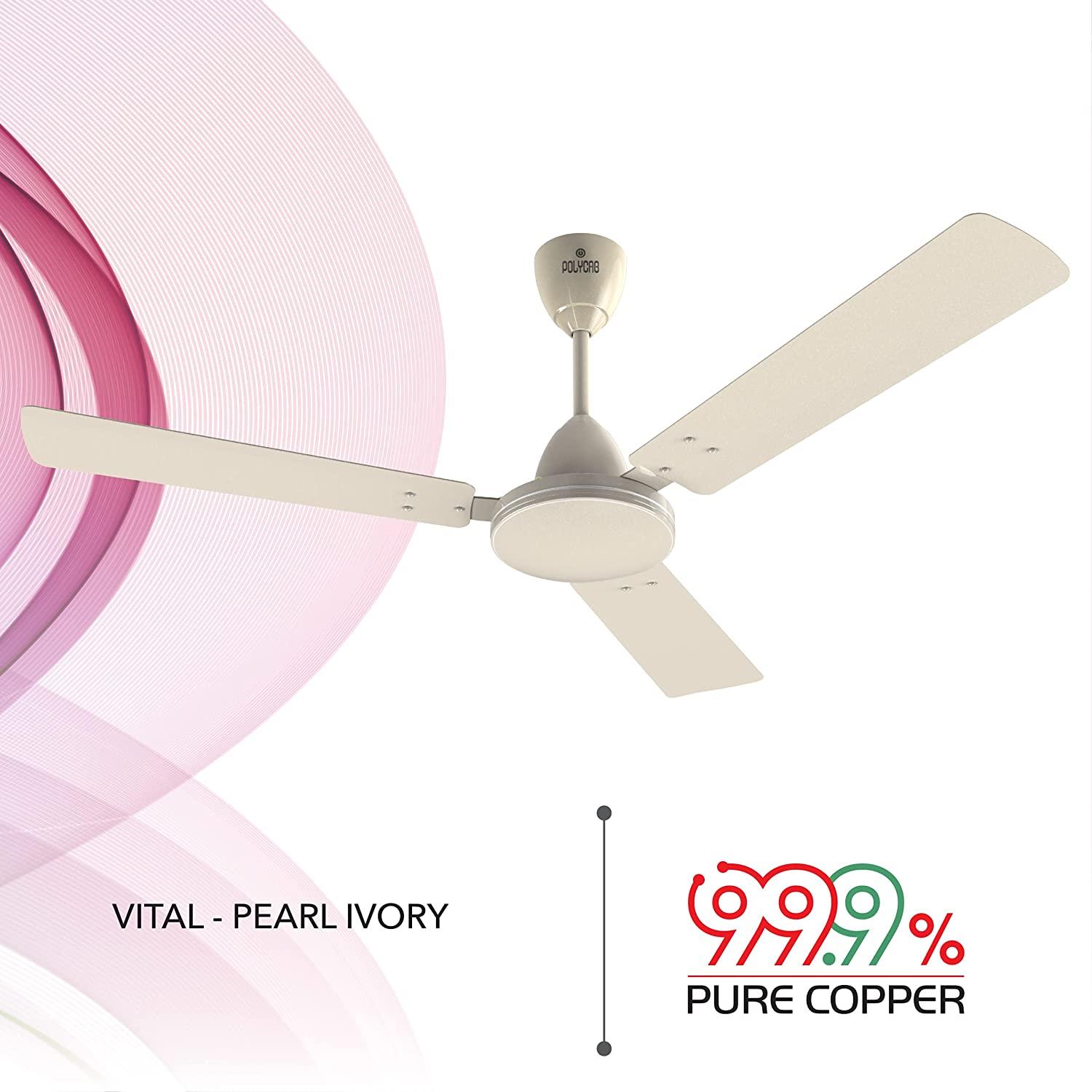 Polycab Vital Platinum 1200 mm 3 Blades 75 W Pearl Ivory Ceiling Fans_1