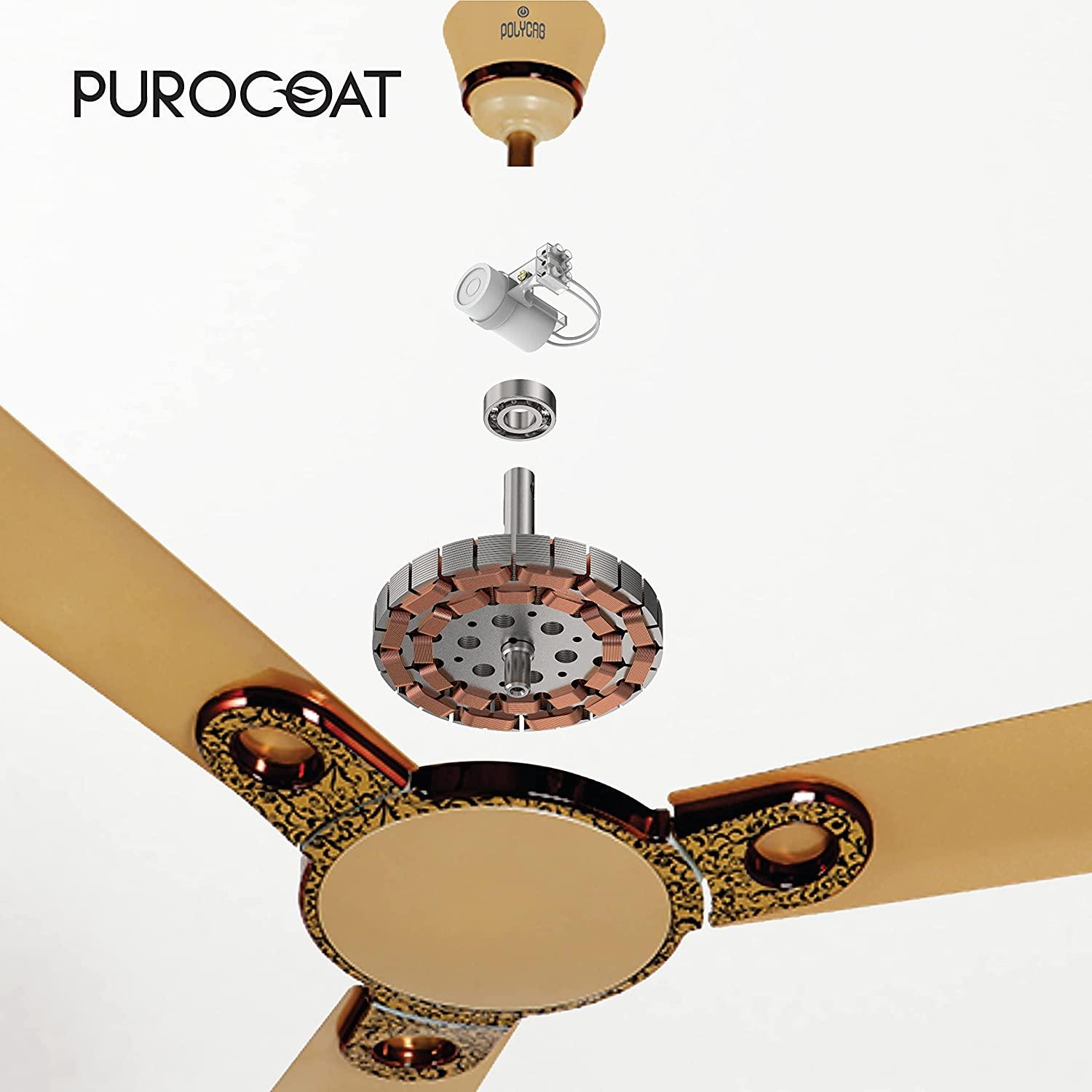 Polycab Eleganz D-Ziner Purocoat 1200 mm 3 Blades 75 W Birkin Gold Ceiling Fans_4