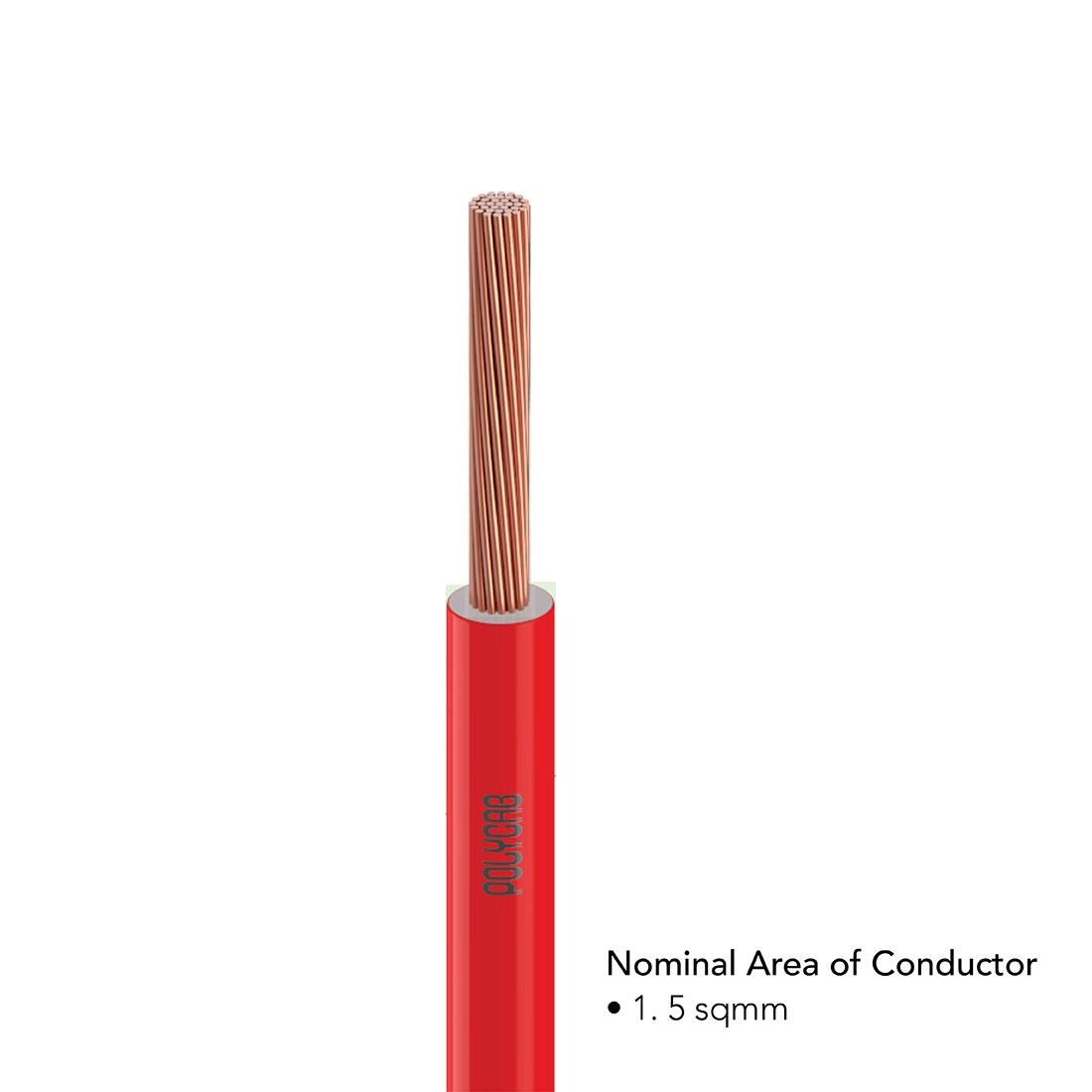 Polycab 1.5 sqmm Stranded Electric Wire Red 90 m_1