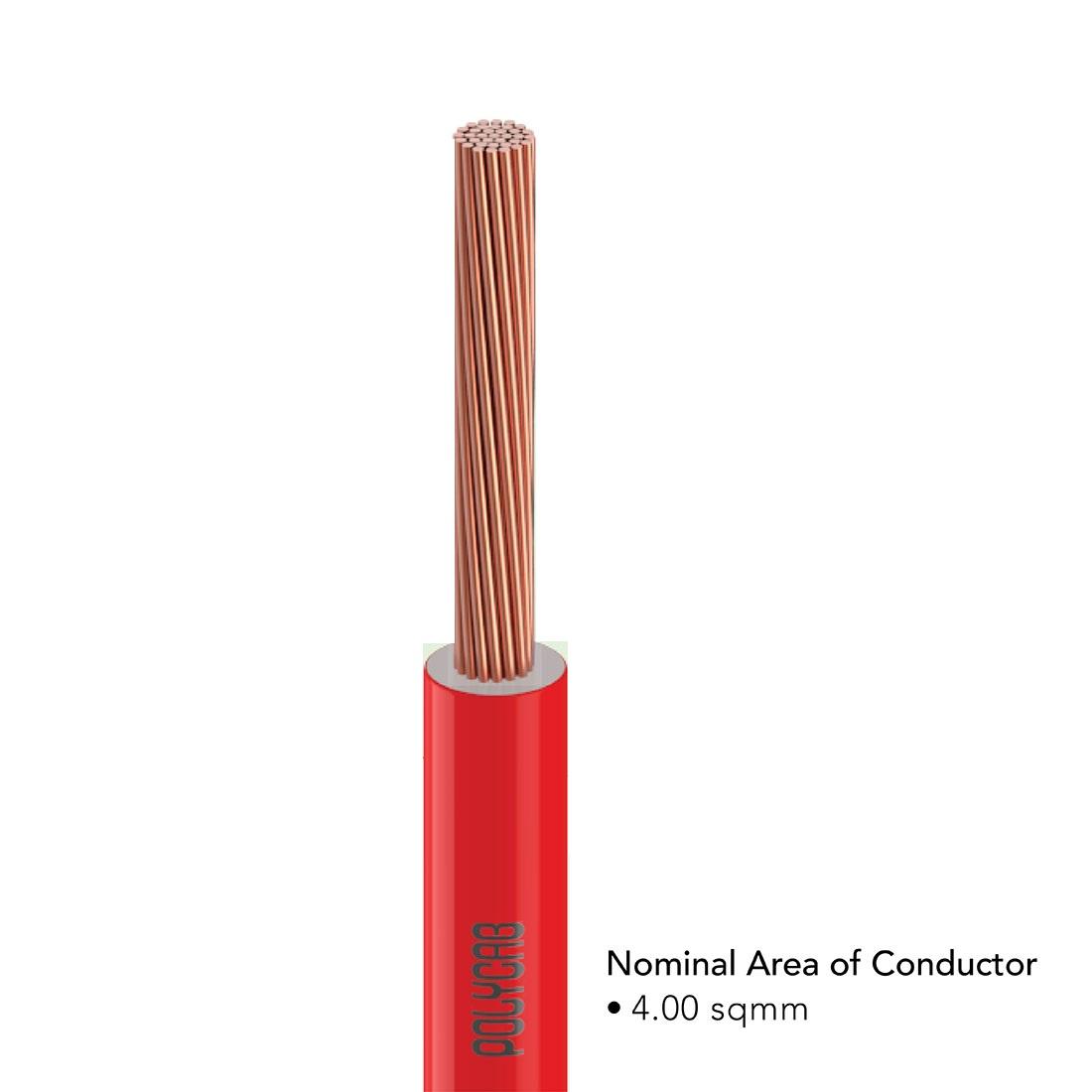 Polycab 4 sqmm Stranded Electric Wire Red 90 m_1