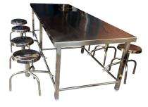 Stainless Steel 8 Seater Canteen Dining Table Folding Chair Silver_0