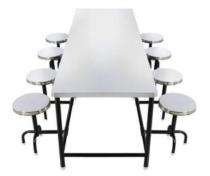 SSE Stainless Steel 8 Seater Canteen Dining Table Folding Chair Silver_0