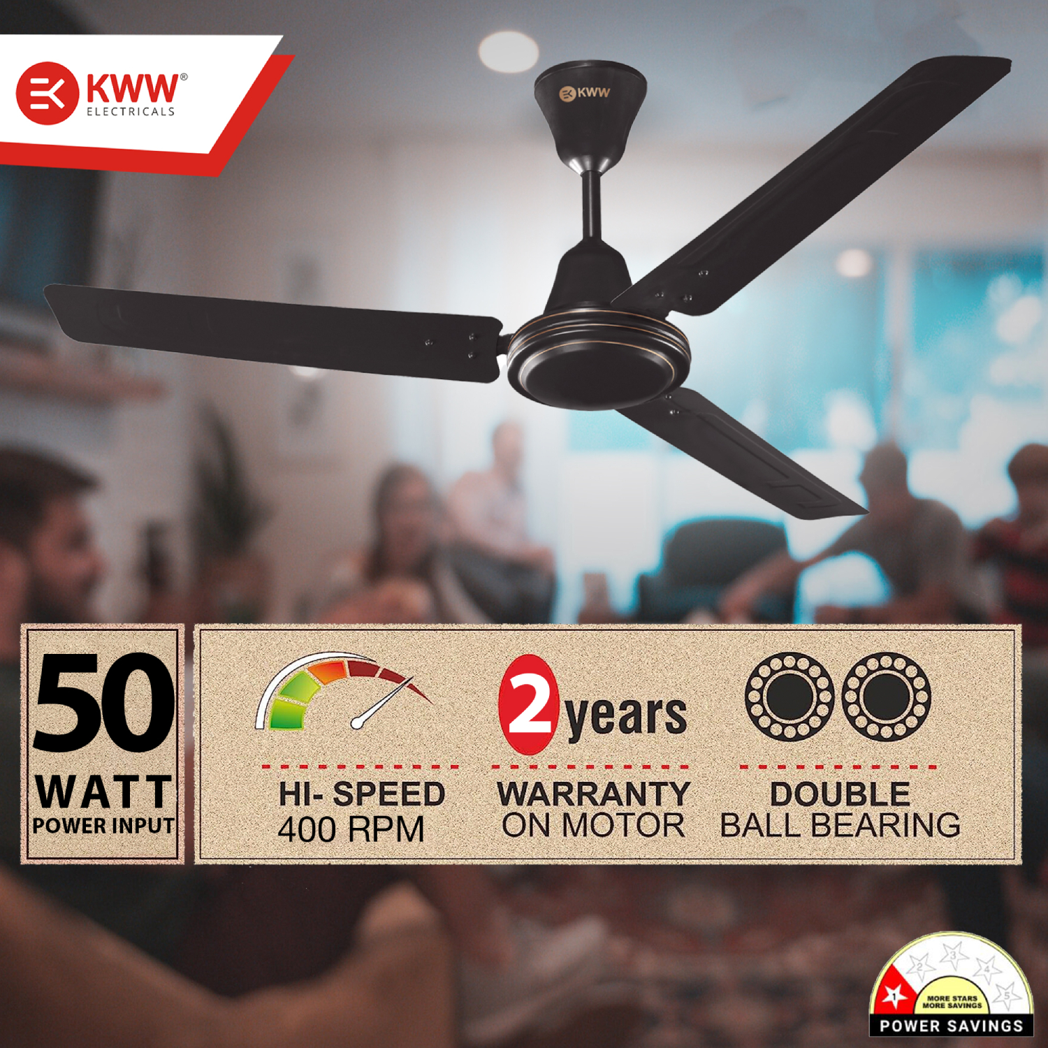 KWW Airista Plus 1200 mm 3 Blades 50 W Smoke Brown Ceiling Fans_2