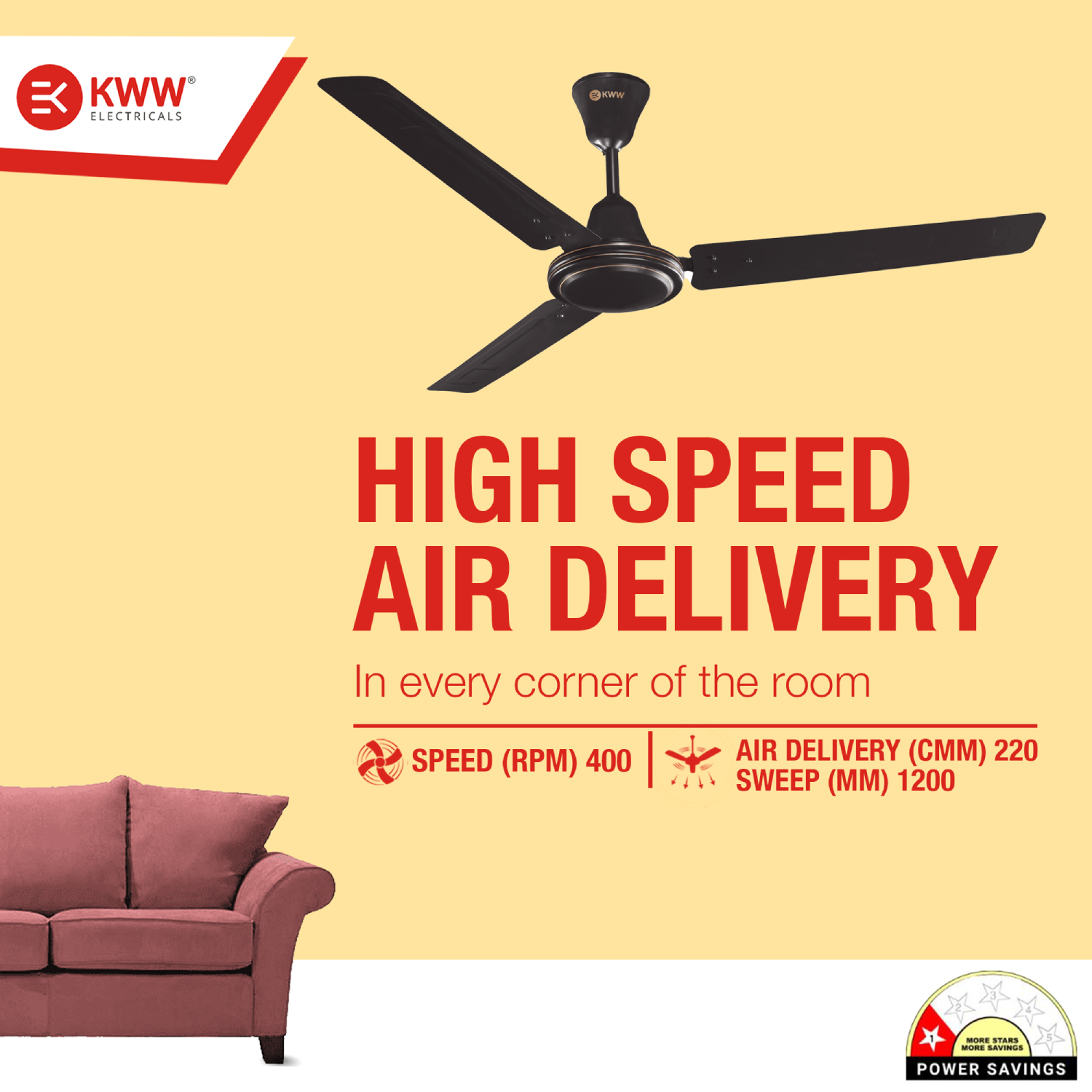 KWW Airista Plus 1200 mm 3 Blades 50 W Smoke Brown Ceiling Fans_3