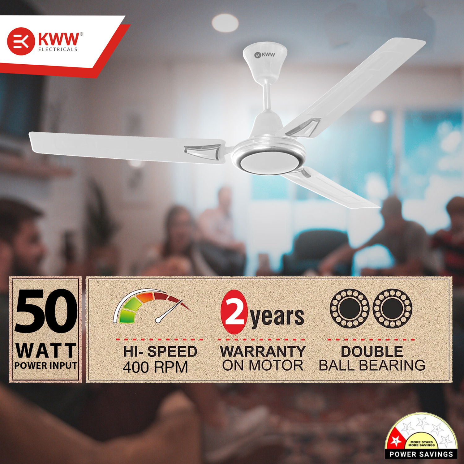 KWW Airista Plus DLX 1200 mm 3 Blades 50 W White Ceiling Fans_1