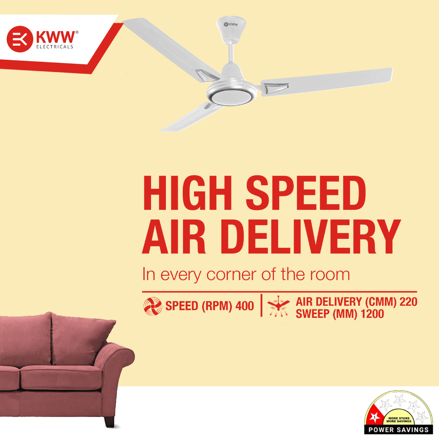 KWW Airista Plus DLX 1200 mm 3 Blades 50 W White Ceiling Fans_4