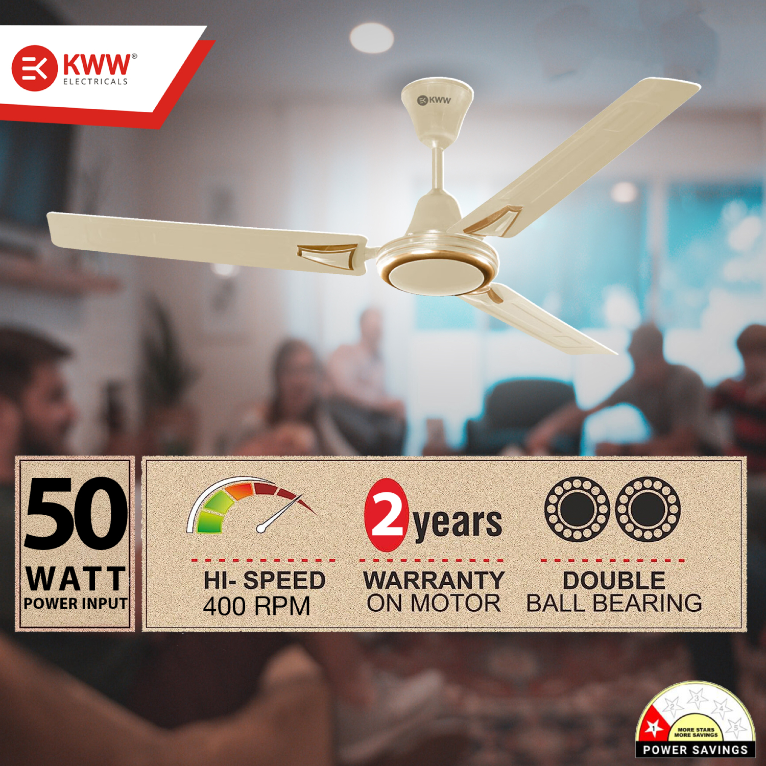 KWW Airista Plus DLX 1200 mm 3 Blades 50 W Ivory Ceiling Fans_2