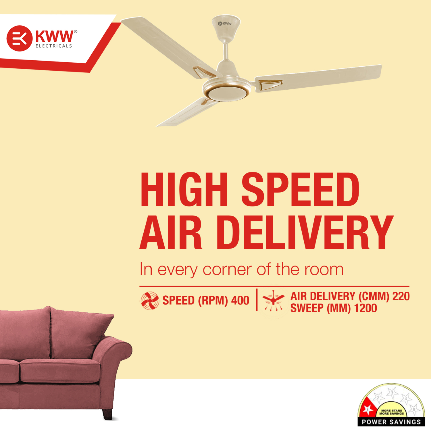 KWW Airista Plus DLX 1200 mm 3 Blades 50 W Ivory Ceiling Fans_4