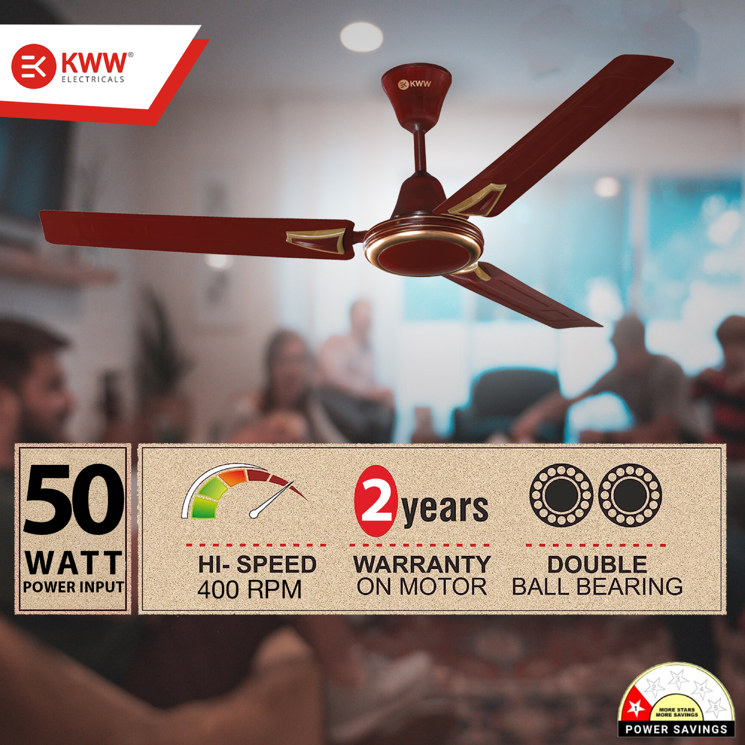 KWW Airista Plus DLX 1200 mm 3 Blades 50 W Brown Ceiling Fans_2