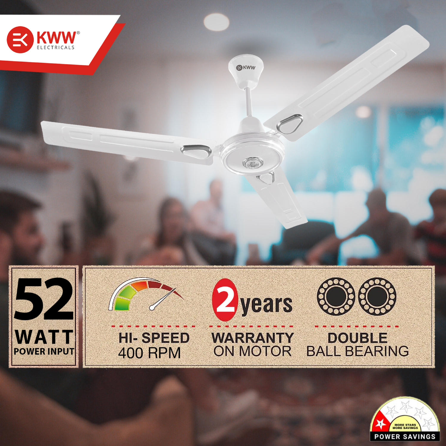 KWW AirVin DLX 1200 mm 3 Blades 52 W White Ceiling Fans_2