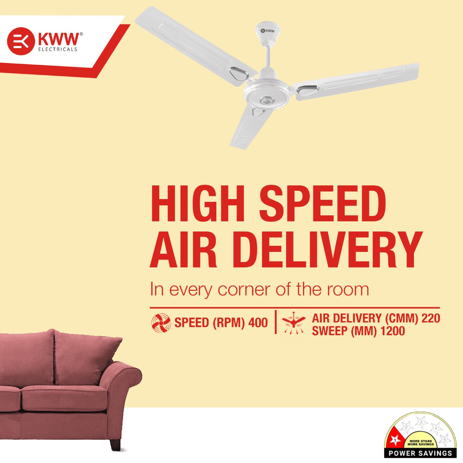 KWW AirVin DLX 1200 mm 3 Blades 52 W White Ceiling Fans_4