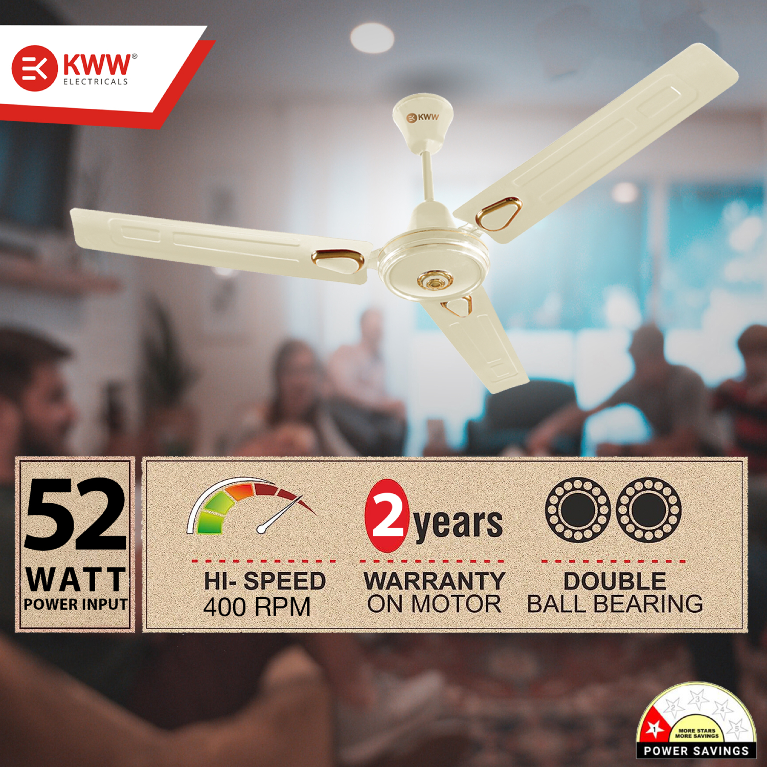 KWW AirVin DLX 1200 mm 3 Blades 52 W Ivory Ceiling Fans_2