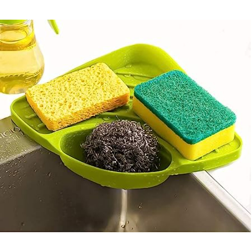 Atevon Plastic Rectangular Sink Corner Kitchen Storage Organiser 11 x 10 x 11 cm_1