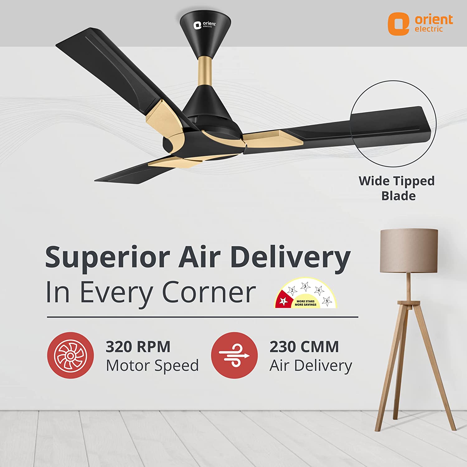 Buy Orient Wendy BEE Star Rated 1200 mm 3 Blades 70 W Black Gold