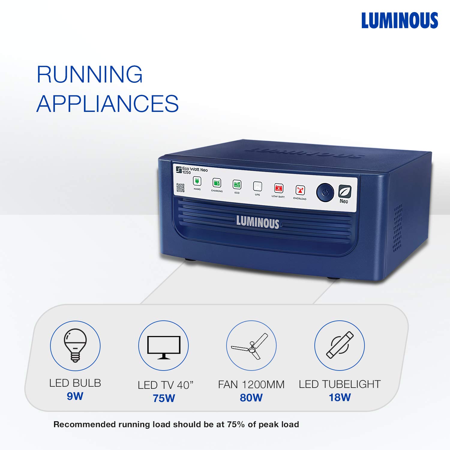 LUMINOUS Eco Watt Neo 1050 756 W 900 VA Modified Sine Wave Inverter_1