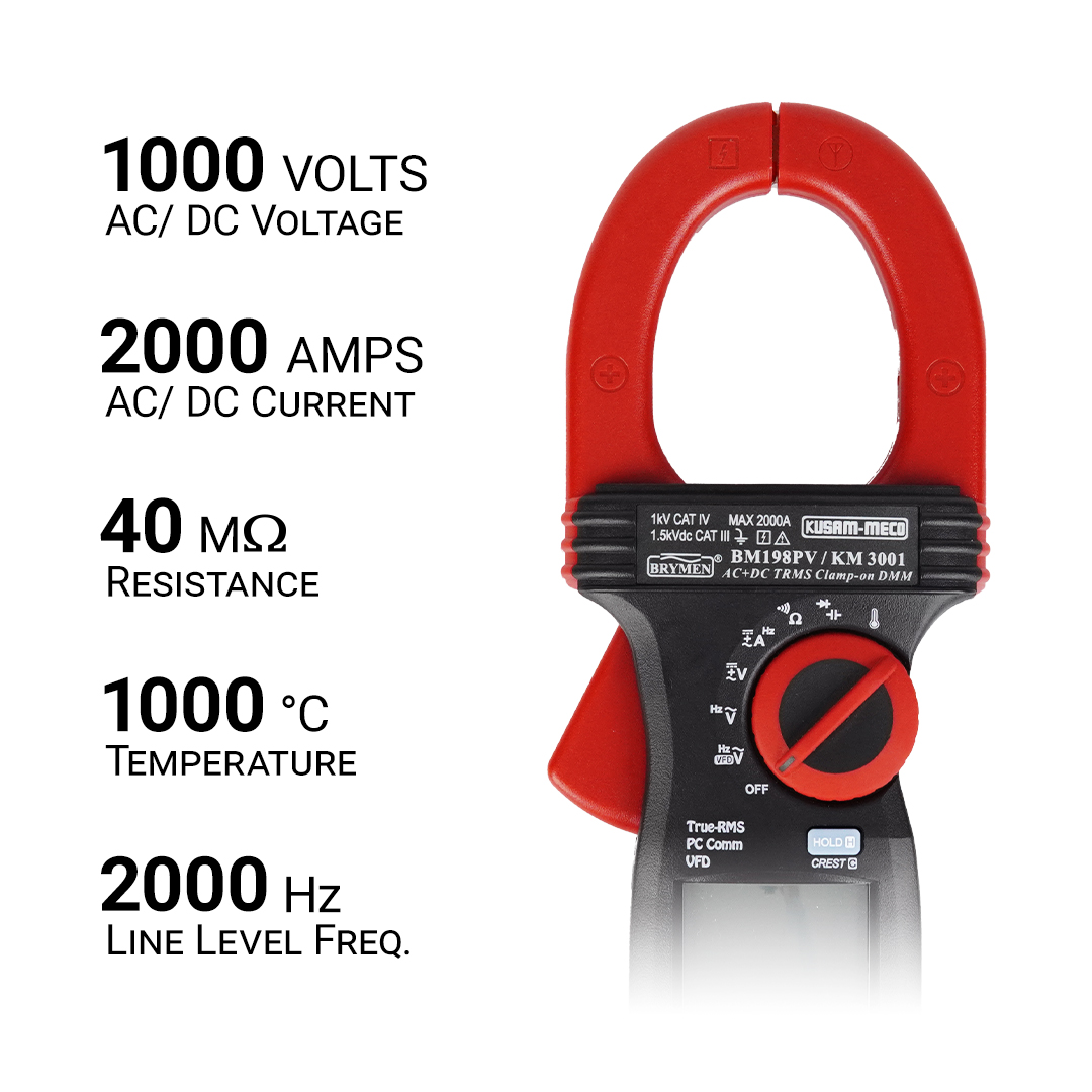 KUSAM-MECO KM3001 100 mA - 2000 A 1 mV - 1000 V AC DC Clamp Meter_3