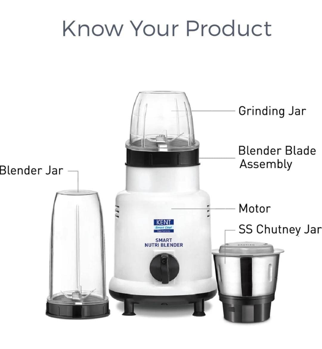 KENT Smart Nutri Blender Mixer Grinder 450 W 3 Jar White_1