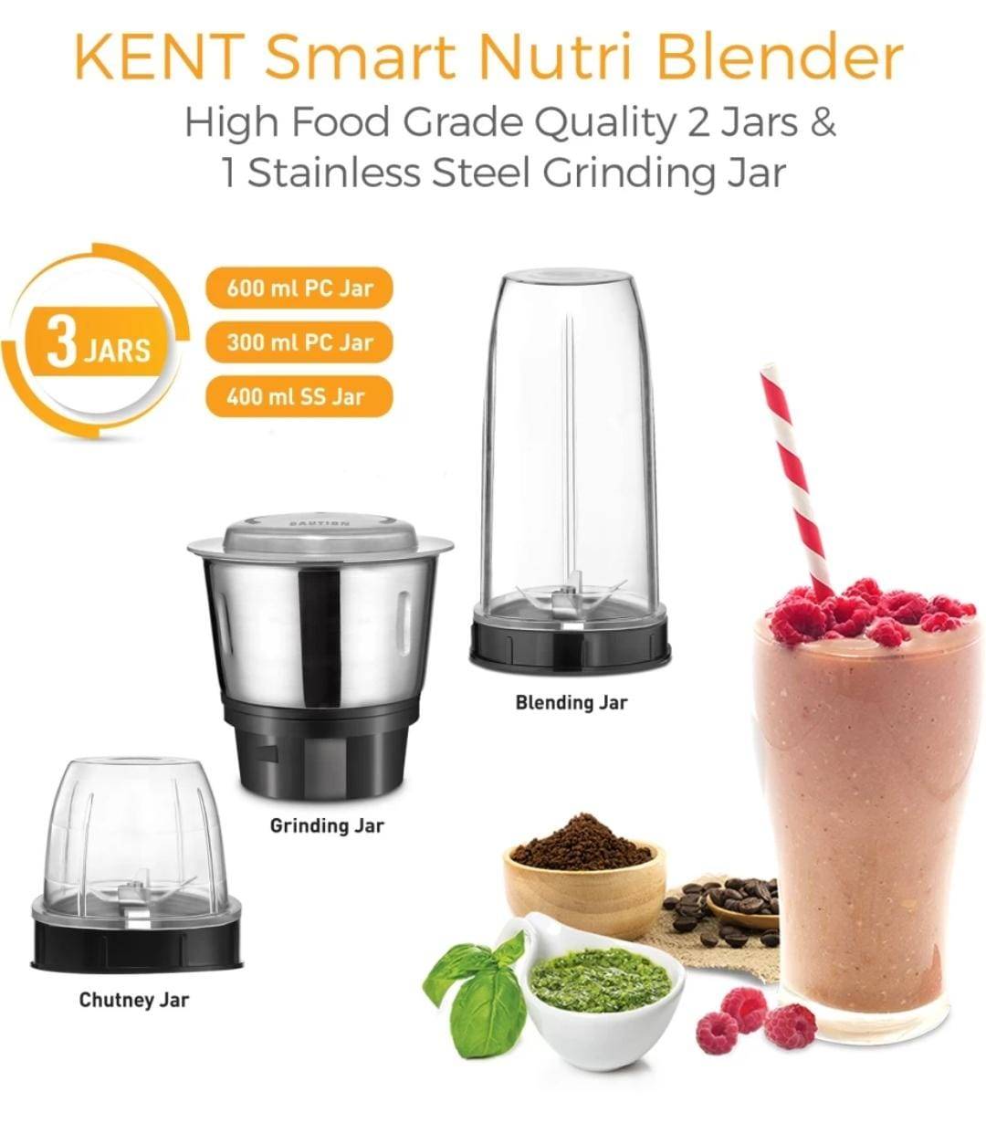 KENT Smart Nutri Blender Mixer Grinder 450 W 3 Jar White_2