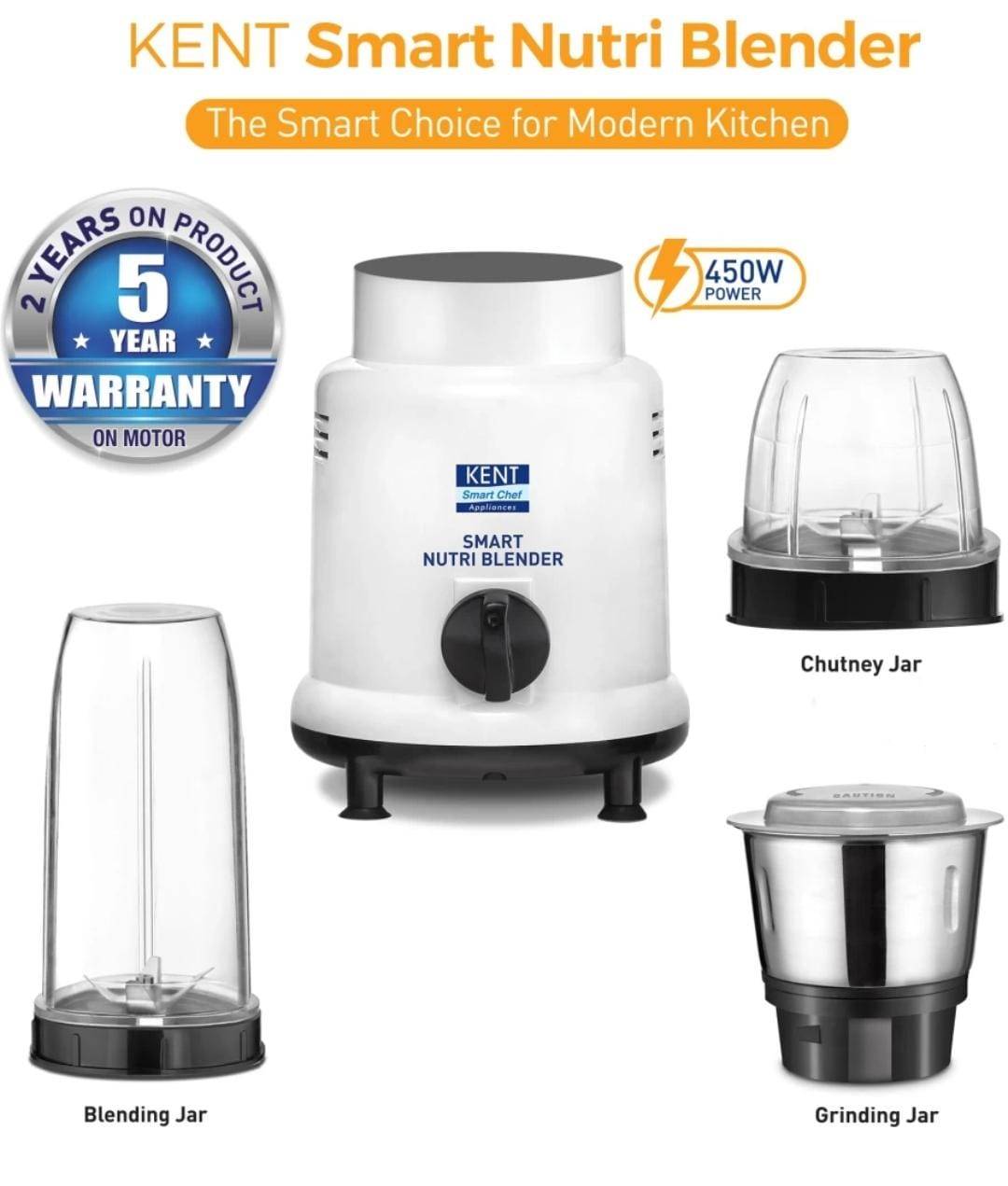 KENT Smart Nutri Blender Mixer Grinder 450 W 3 Jar White_3