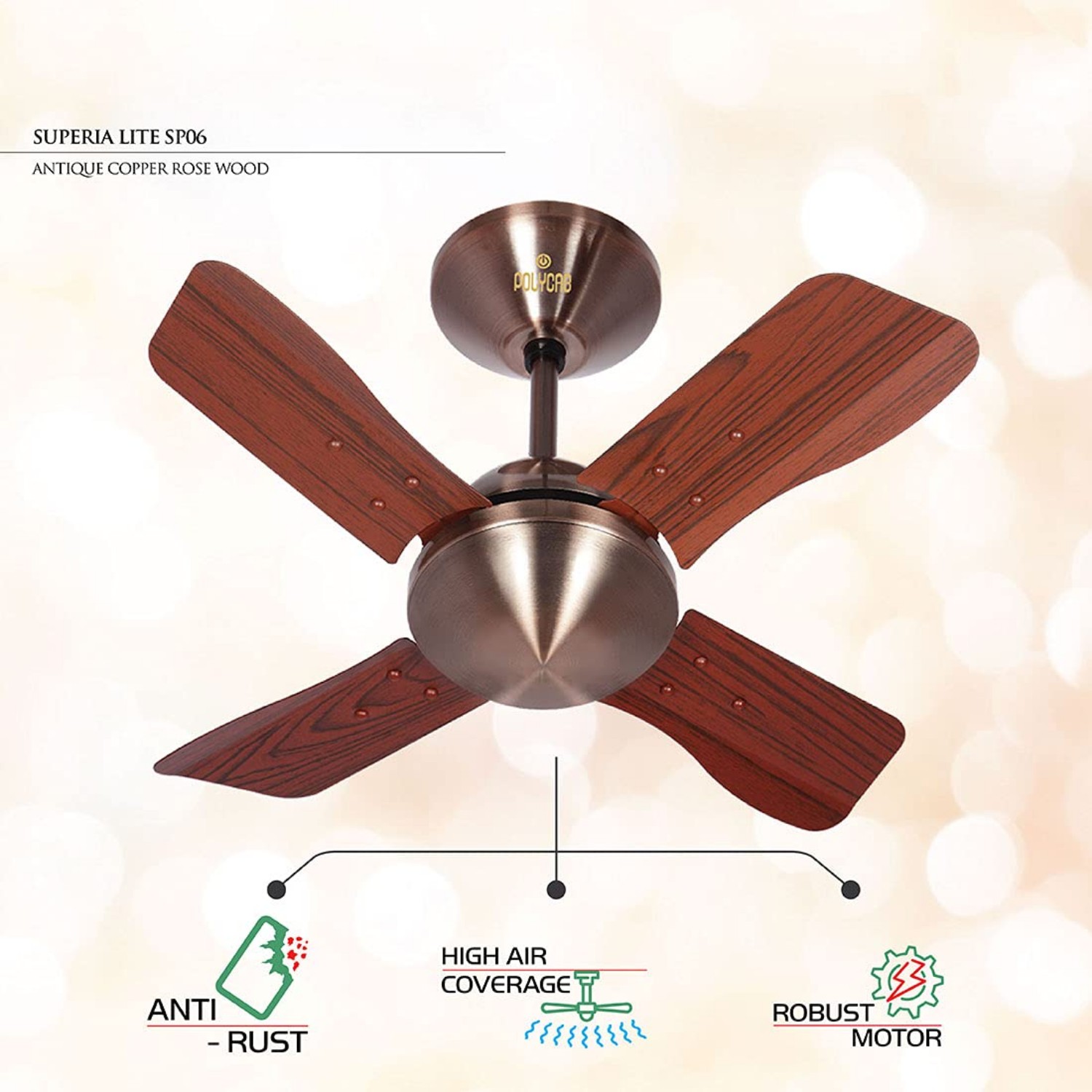 Polycab Superia SP06 Super Premium 600 mm 4 Blades 75 W Brown Ceiling Fans_1
