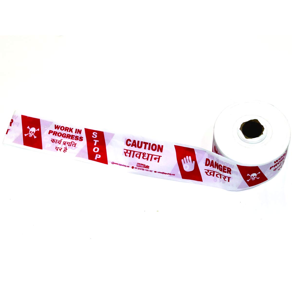 Being Safe 150 mm Non Adhesive Polyethene Warning Tape 200 micron Red and White_1