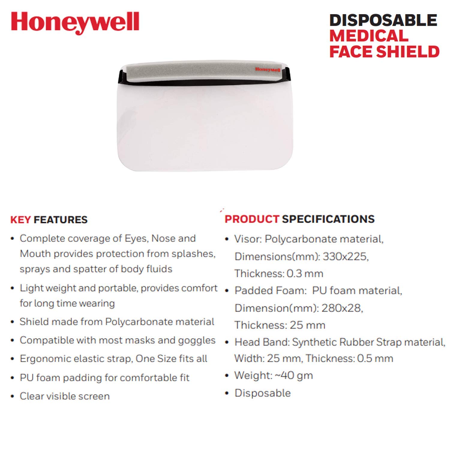 Honeywell Polycarbonate Medium Face Shield Visors HFS-MED100 Clear_2