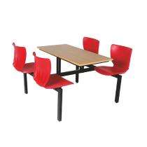 Neeman Stainless Steel 4 Seater Canteen Dining Table Fixed Chair Brown and Red_0
