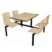 Neeman Metal 4 Seater Canteen Dining Table Fixed Chair Beige_0