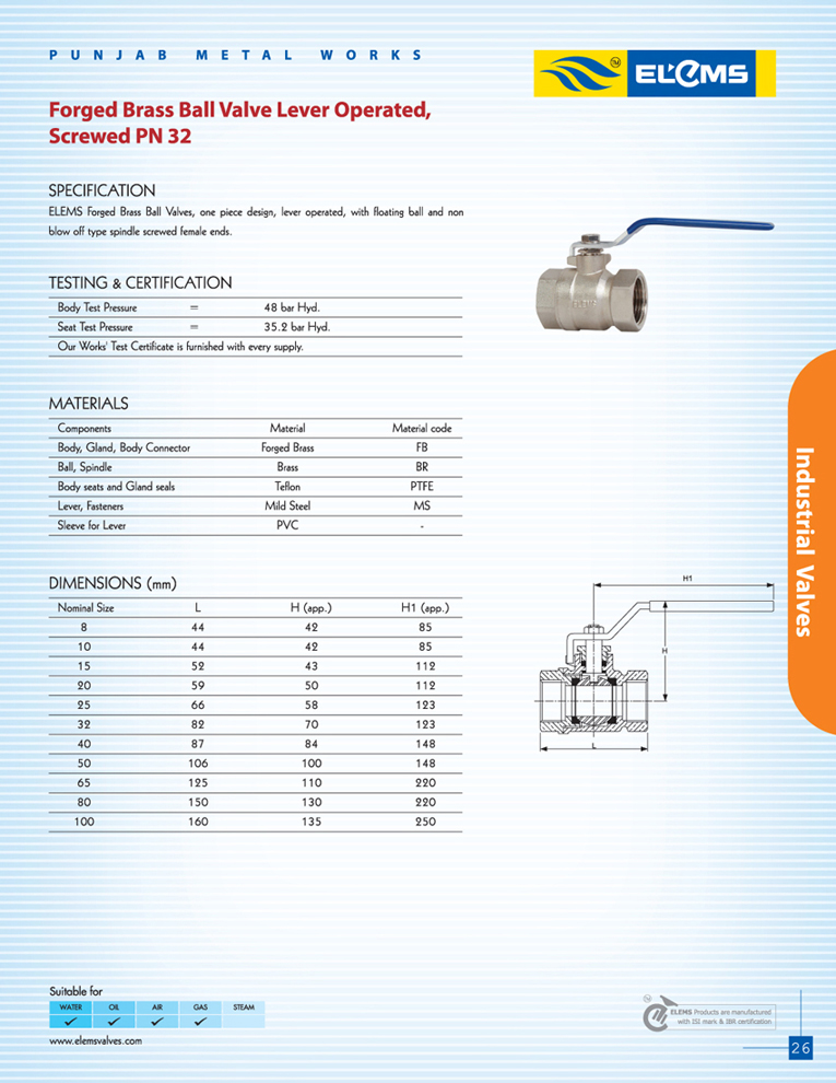 ELEMS 1 inch Manual Brass Ball Valves Threaded_1