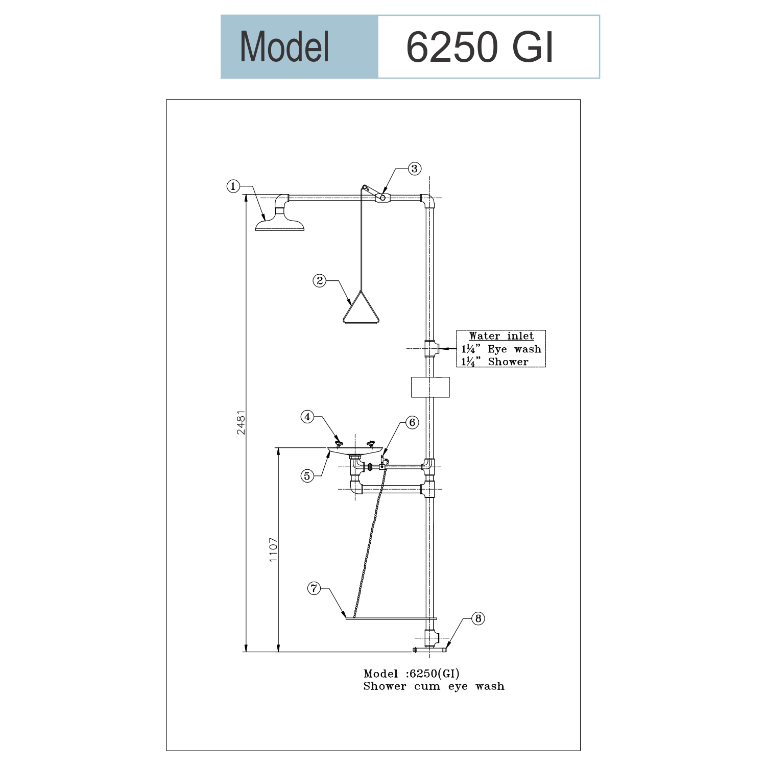 Udyogi 6250GI Push Plate/Foot Pedal Shower 265 mm Stainless Steel_1