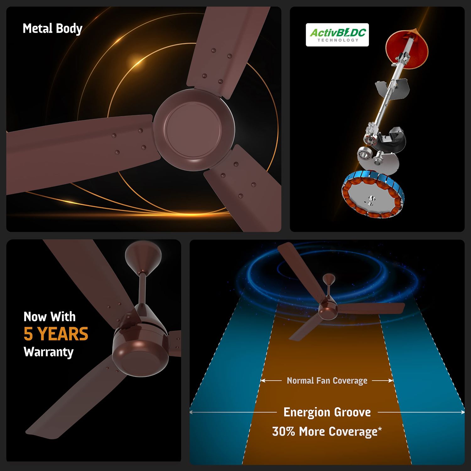 Crompton Modern 1200 mm 3 Blades 28 W Coffee Brown Ceiling Fans_1