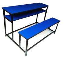 Wooden and Iron 3 Seater Student Bench Desk_0