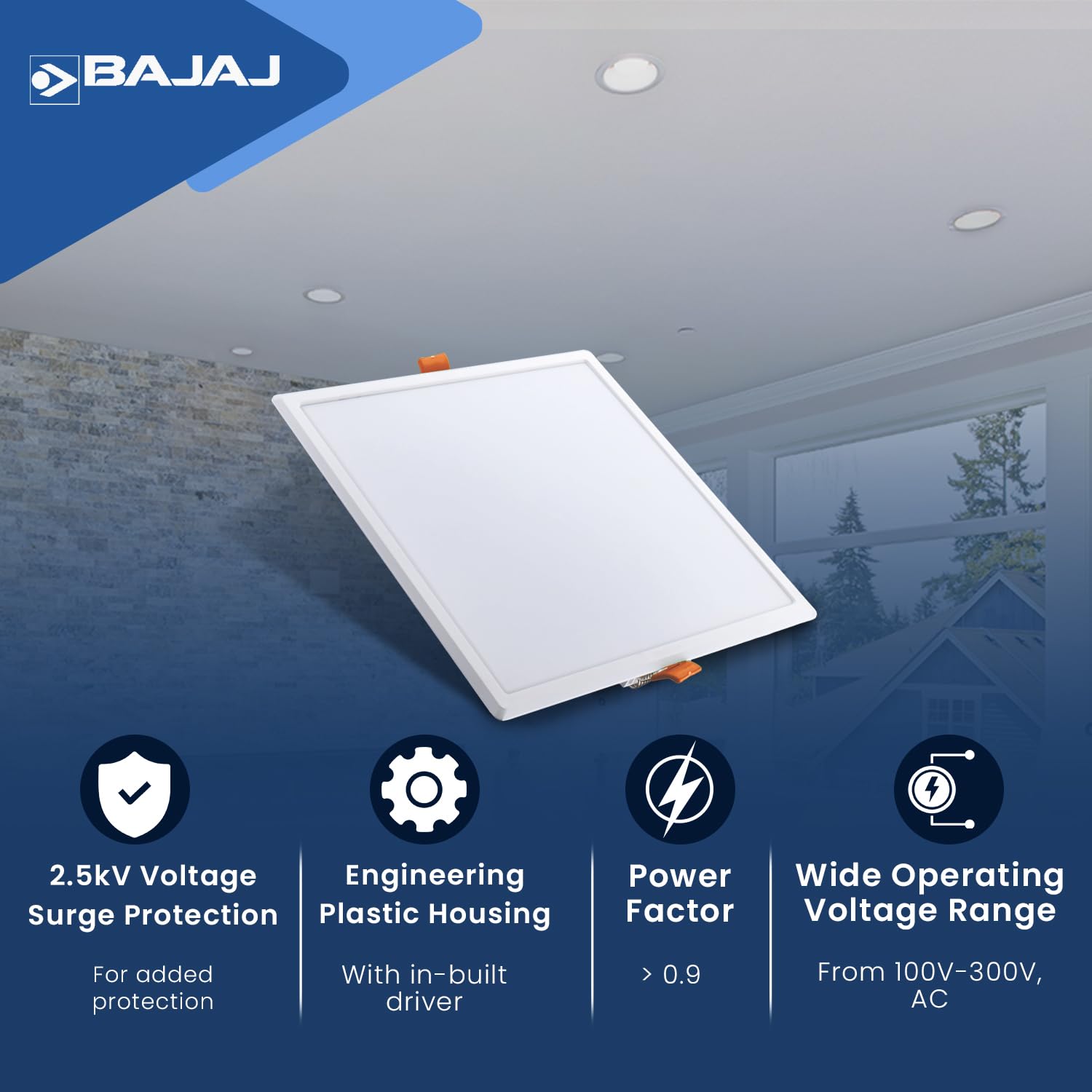 Bajaj 9 W Square Cool White 50 x 127 mm LED Panel Lights Surface Mounted_3