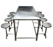 Palasam Stainless Steel 8 Seater Canteen Dining Table Fixed Chair Silver_0