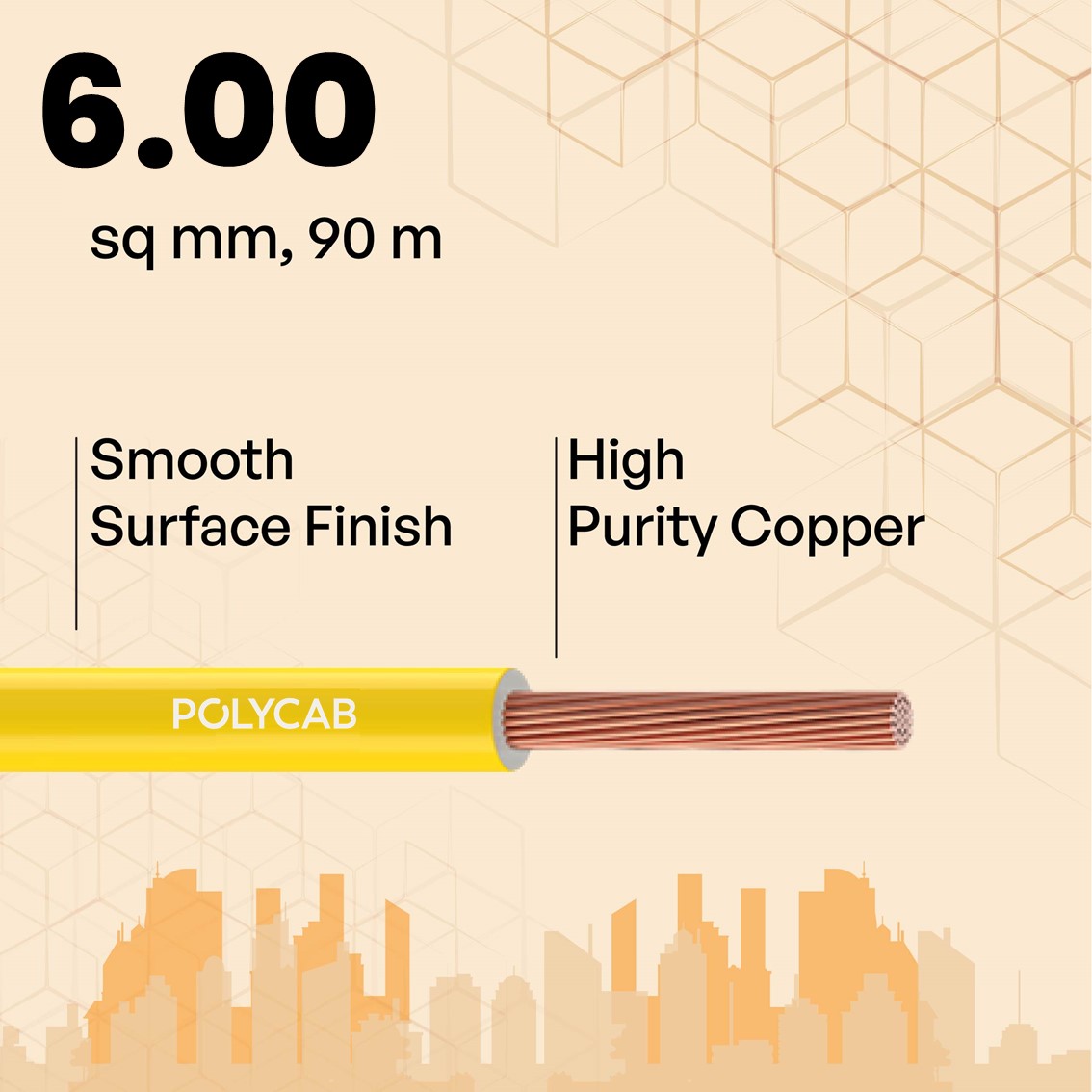 Polycab 6 sqmm MAXIMA+ HR FR LSH LF Electric Wire Yellow 90 m_2