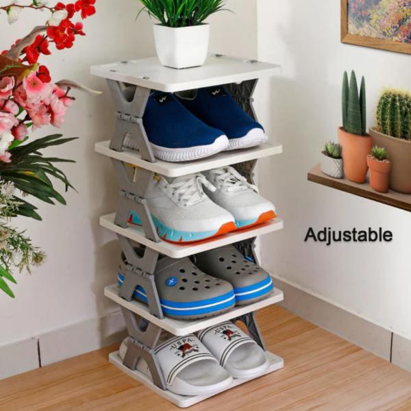 Deodap Plastic 8 Shelves Shoe Rack 5 kg 28 x 28 x 14 cm White and Grey_3