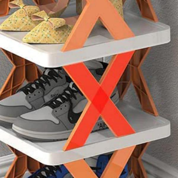 Deodap Plastic 6 Shelves Shoe Rack 3 kg 29 x 24 x 8 cm White and Orange_2