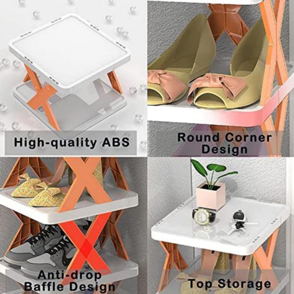 Deodap Plastic 6 Shelves Shoe Rack 3 kg 29 x 24 x 8 cm White and Orange_3