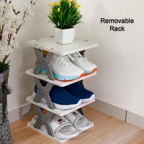 Deodap Plastic 4 Shelves Shoe Rack 2 kg 29 x 25 x 8 cm White and Green_1