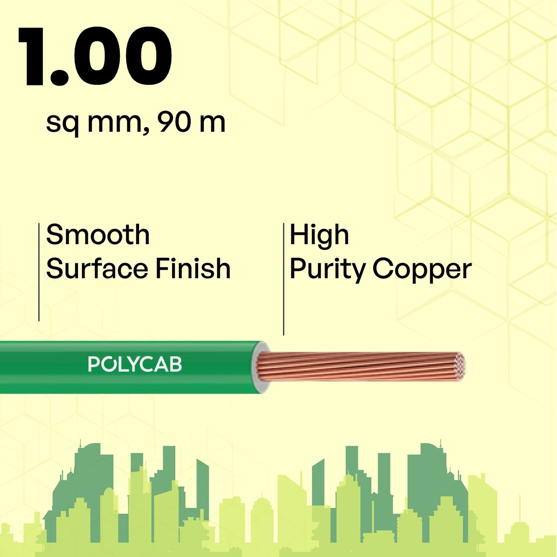 Polycab 1 sqmm MAXIMA+ HR FR LSH LF Electric Wire Green 90 m_2