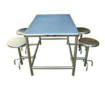 Stainless Steel 4 Seater Canteen Dining Table Folding Chair Silver_0