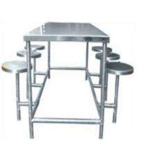 Stainless Steel 6 Seater Canteen Dining Table Folding Chair Silver_0