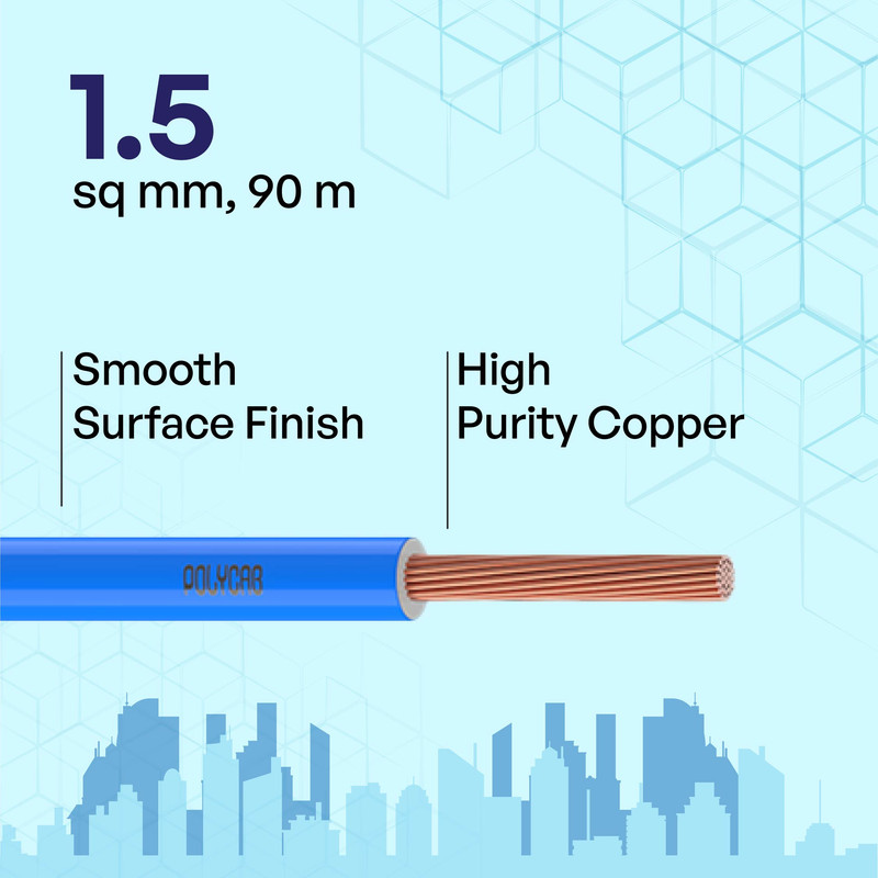Polycab 1.5 sqmm Optima+ FRLF Electric Wire Blue 90 m_1