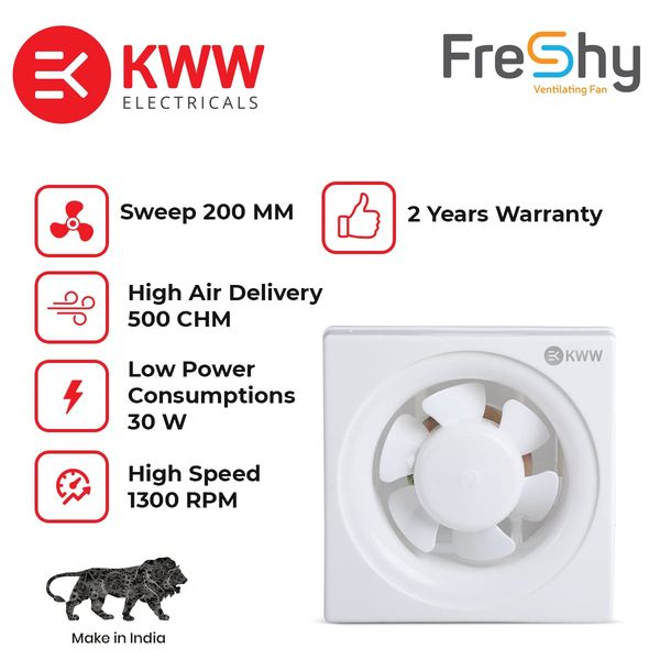 KWW Freshy White 200 mm 5 Blades 35 W Exhaust Fans_1