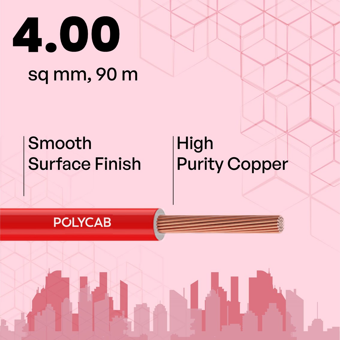 Polycab 4 sqmm MAXIMA+ HR FR LSH LF Electric Wire Red 90 m_2