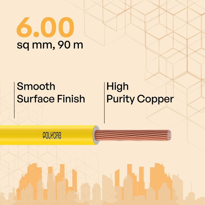 Polycab 6 sqmm Optima+ FRLF Electric Wire Yellow 90 m_1