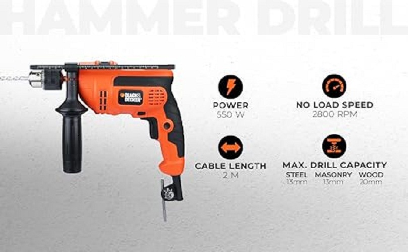 BLACK+DECKER 550 W Corded Impact Drill KR554RE-IN 13 mm 2800 rpm_2