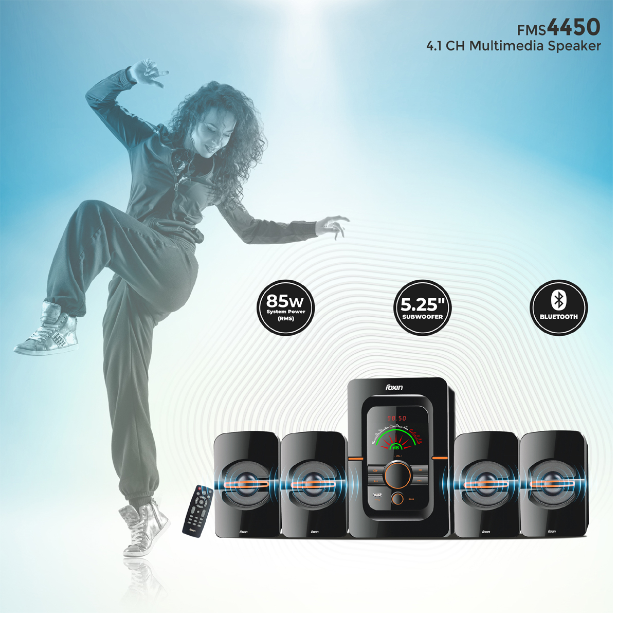 Foxin 85W 4.1 Channel| FMS 4450 Home 85 W Multimedia Speaker USB, SD Card, FM, AUX V5.0_1